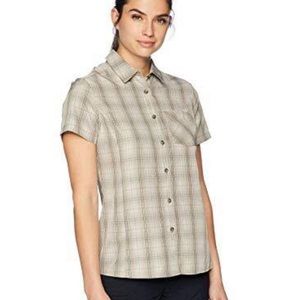 Solstice Woman’s Short Sleeve Bark Plaid Med NWT